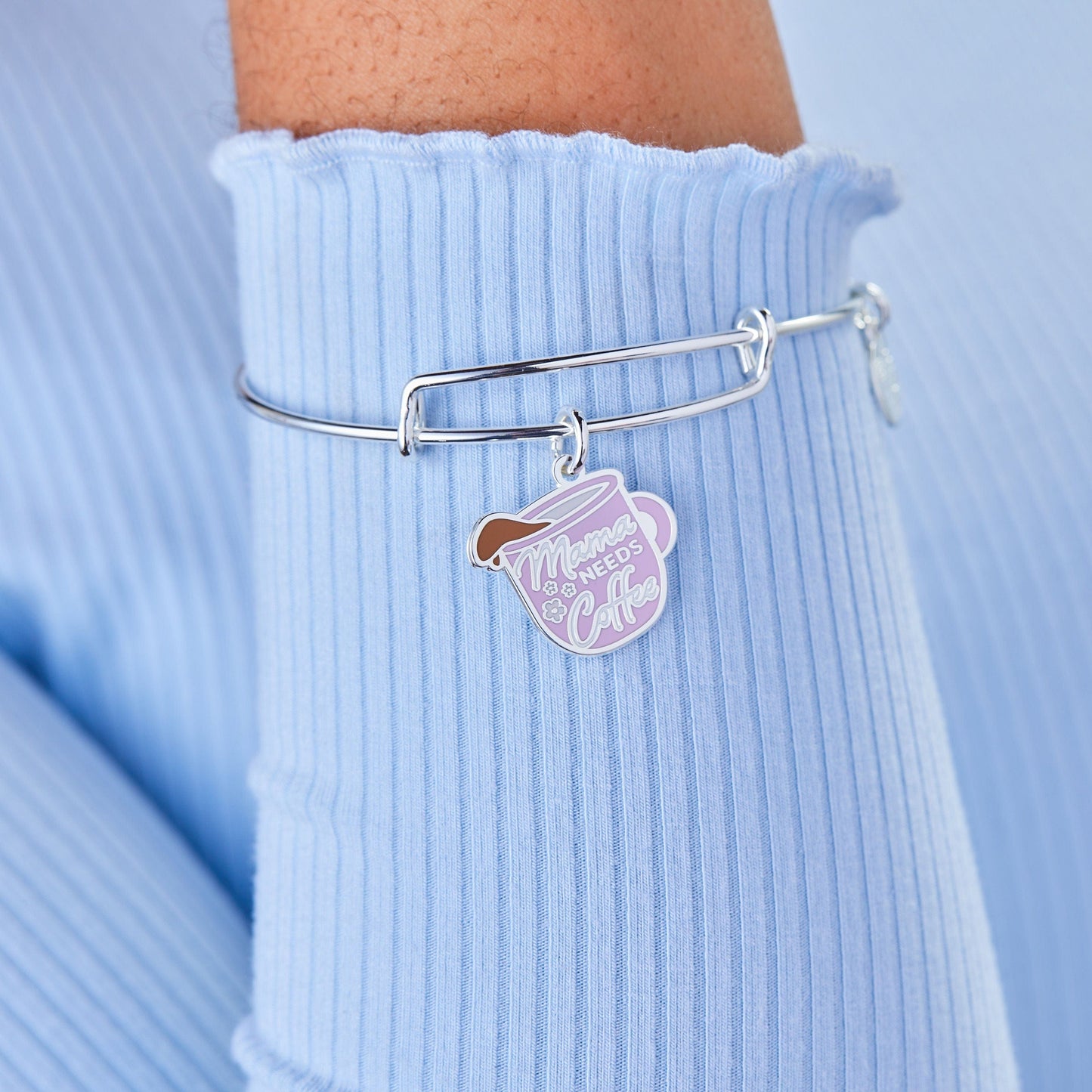 ALEX AND ANI Bracelets Shiny Silver 'Mama Needs Coffee' Charm Bangle Bracelet