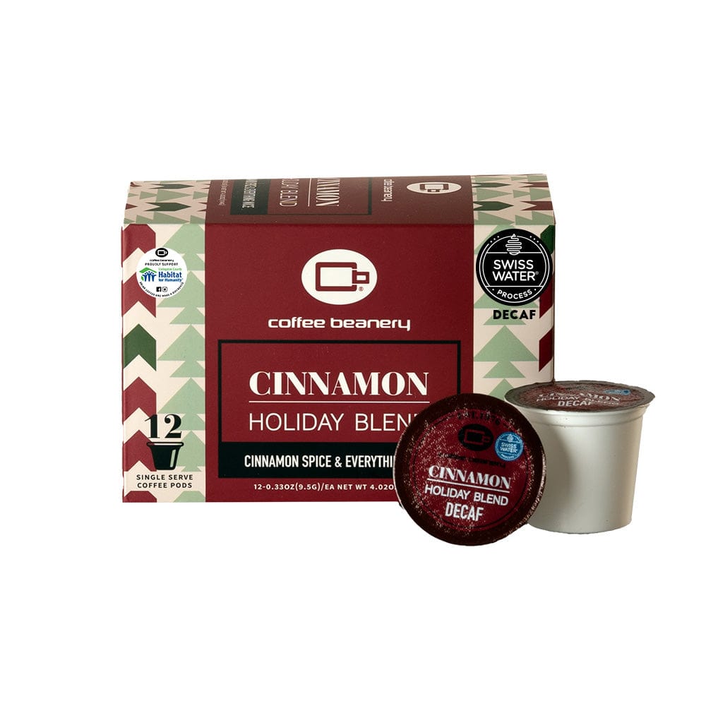 Coffee Beanery Flavored Coffee 12ct Pods / Automatic Drip Cinnamon Holiday Blend Flavored Swiss Water Process Decaf Coffee