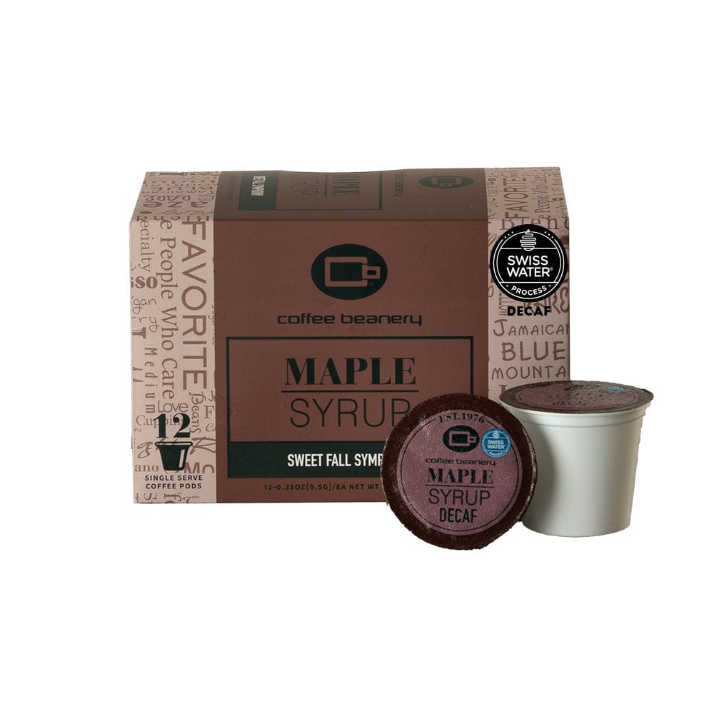 Coffee Beanery Flavored Coffee 12ct Pods / Automatic Drip Maple Syrup Flavored Swiss Water Process Decaf Coffee