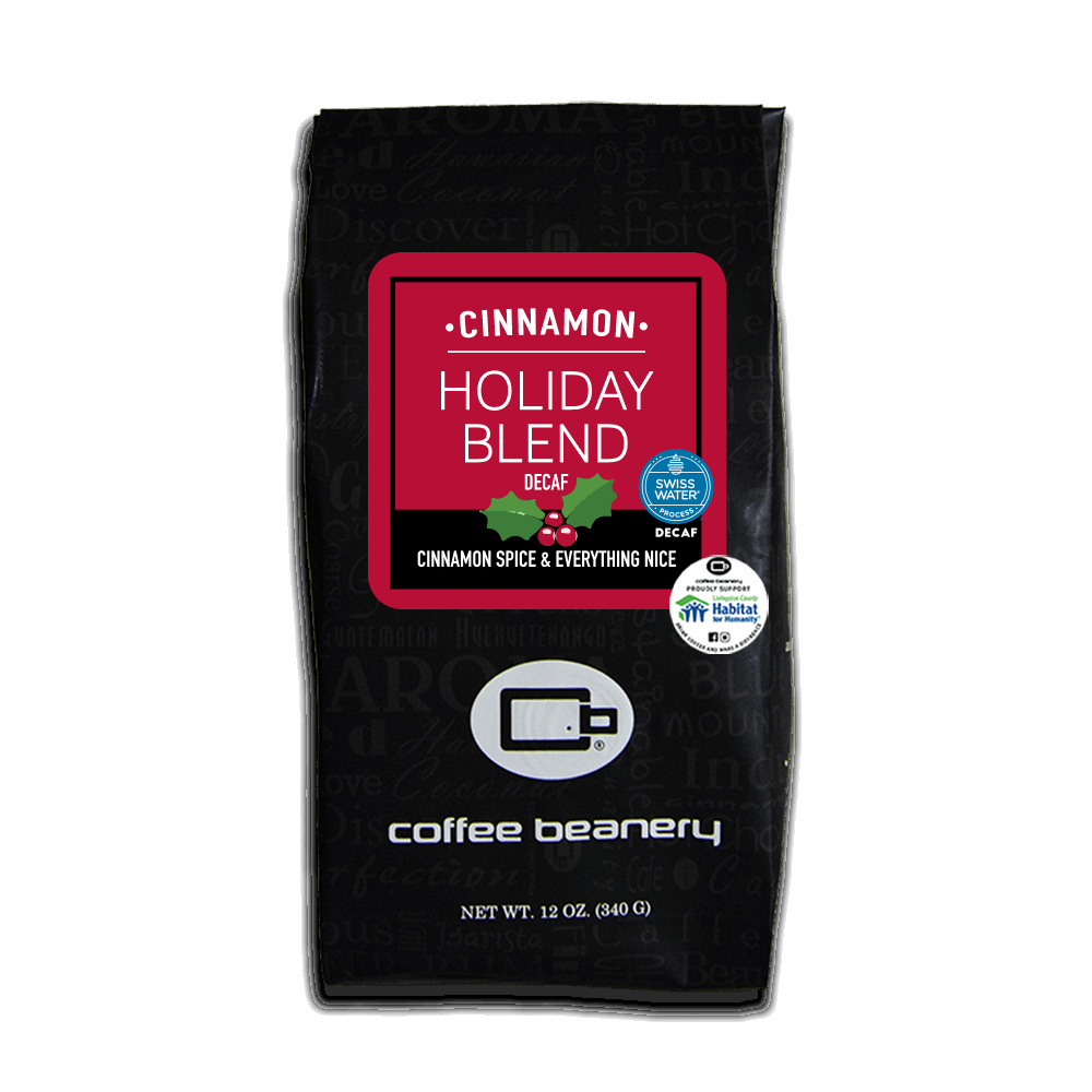 Coffee Beanery Flavored Coffee 12oz / Whole Bean Cinnamon Holiday Blend Flavored Swiss Water Process Decaf Coffee