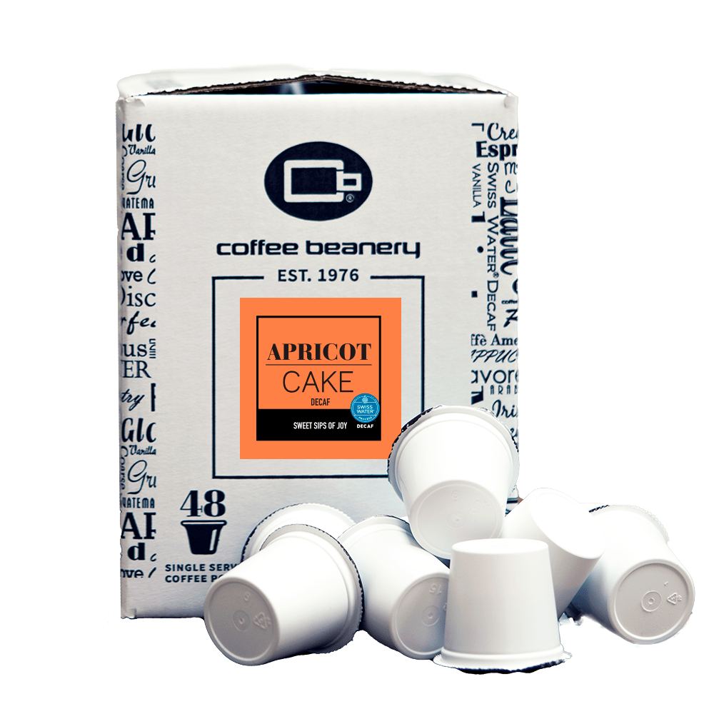 Coffee Beanery Flavored Coffee 48ct Bulk Pods Apricot Cake Flavored Decaf Coffee Pods