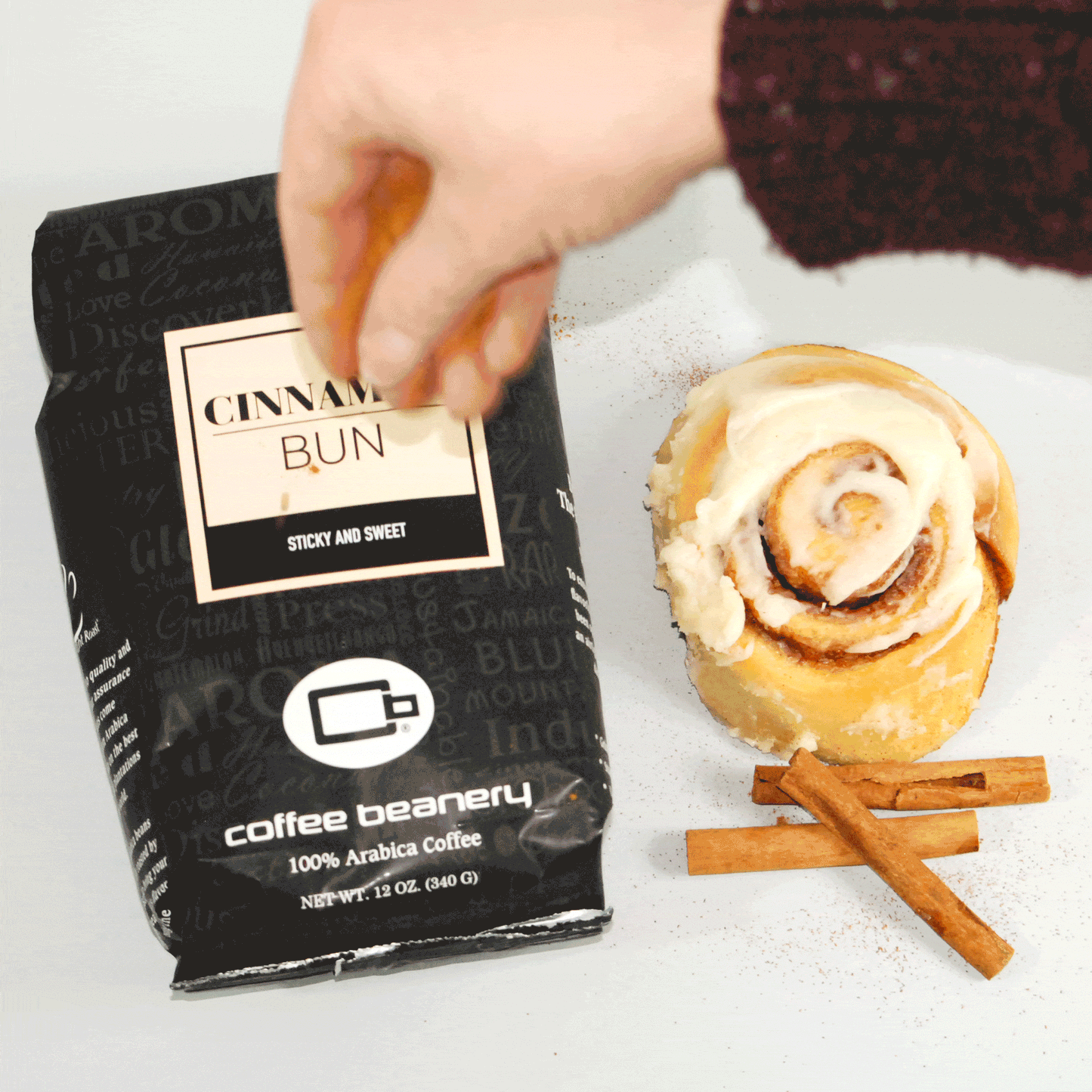 Coffee Beanery Flavored Coffee Cinnamon Bun Flavored Swiss Water Process Decaf Coffee