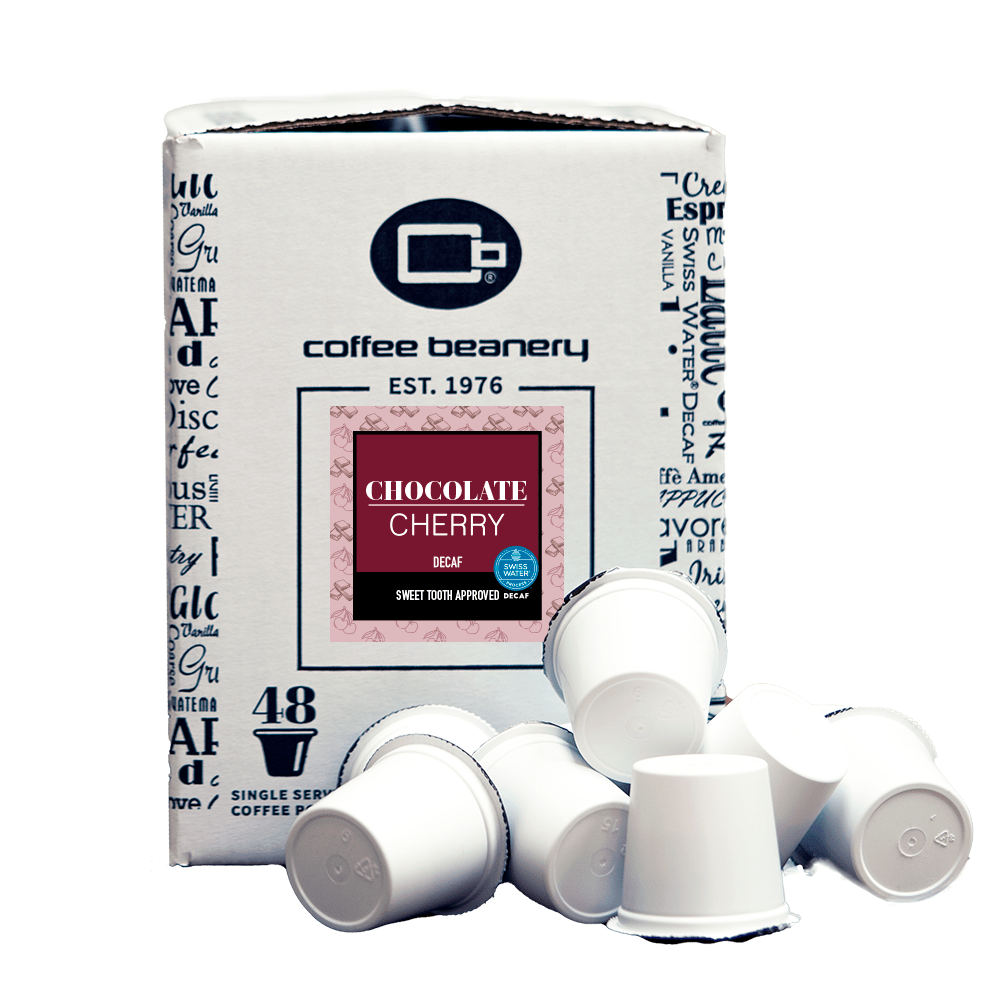 Coffee Beanery Flavored Coffee Decaf / 48ct Bulk Pods / Automatic Drip Chocolate Cherry Flavored Coffee