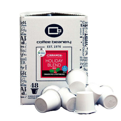 Coffee Beanery Flavored Coffee Decaf / 48ct Bulk Pods / Automatic Drip Cinnamon Holiday Blend Flavored Coffee