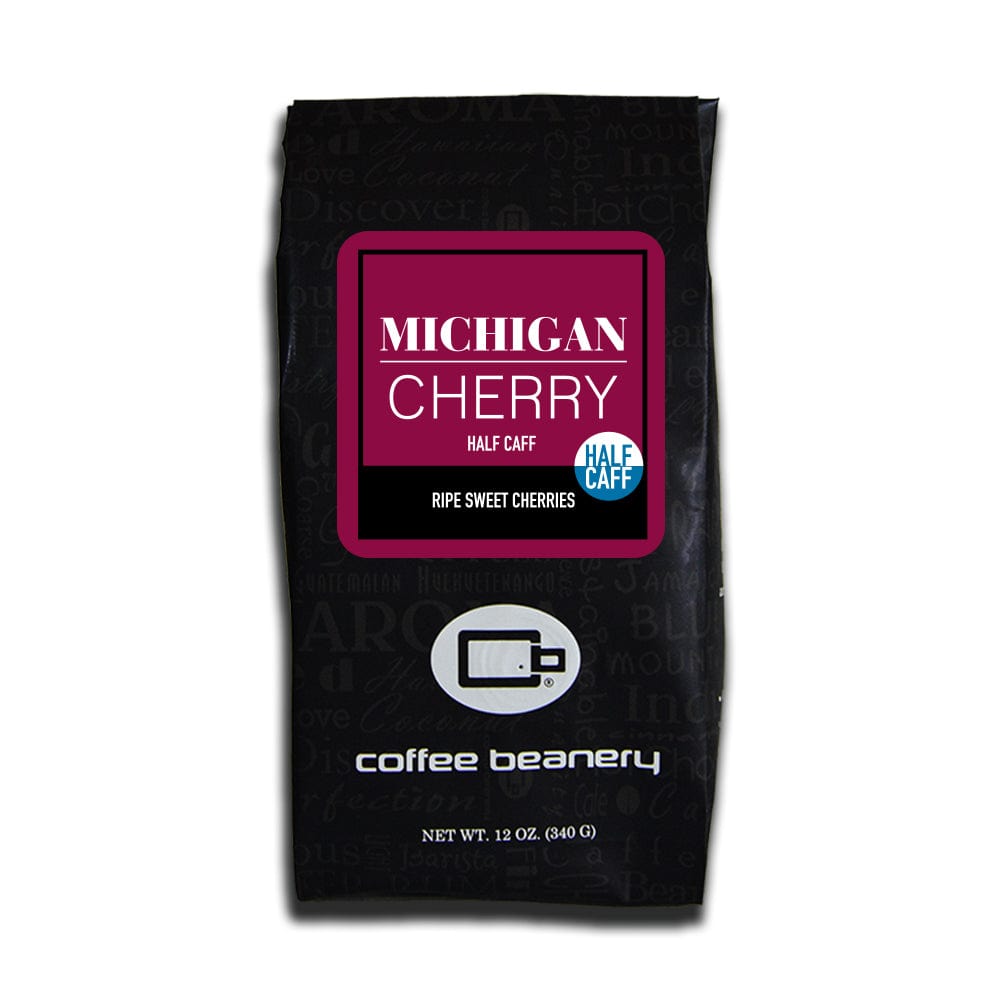 Coffee Beanery Flavored Decaf Coffee Half Caff / 12oz / Automatic Drip Michigan Cherry Flavored Swiss Water Process Decaf Coffee