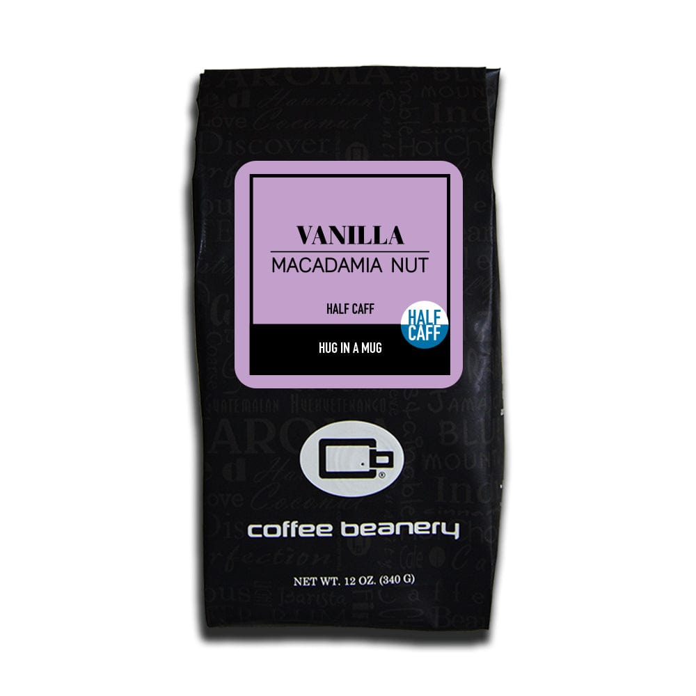 Coffee Beanery Flavored Decaf Coffee Half Caff / 12oz / Automatic Drip Vanilla Macadamia Nut Flavored SWP Decaf Coffee