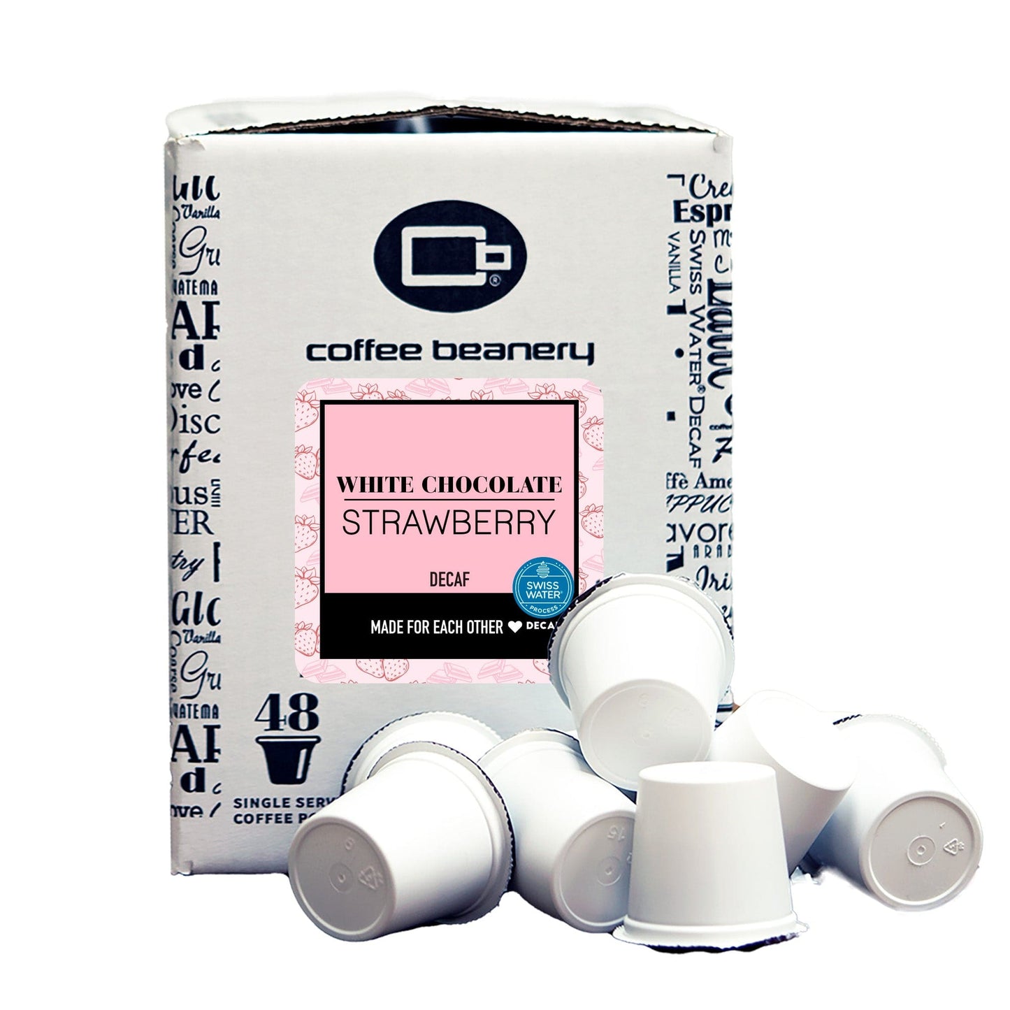 Free Standard Shipping* Flavored Coffee Decaf / 48ct Bulk Pods / Automatic Drip White Chocolate Strawberry Flavored Coffee