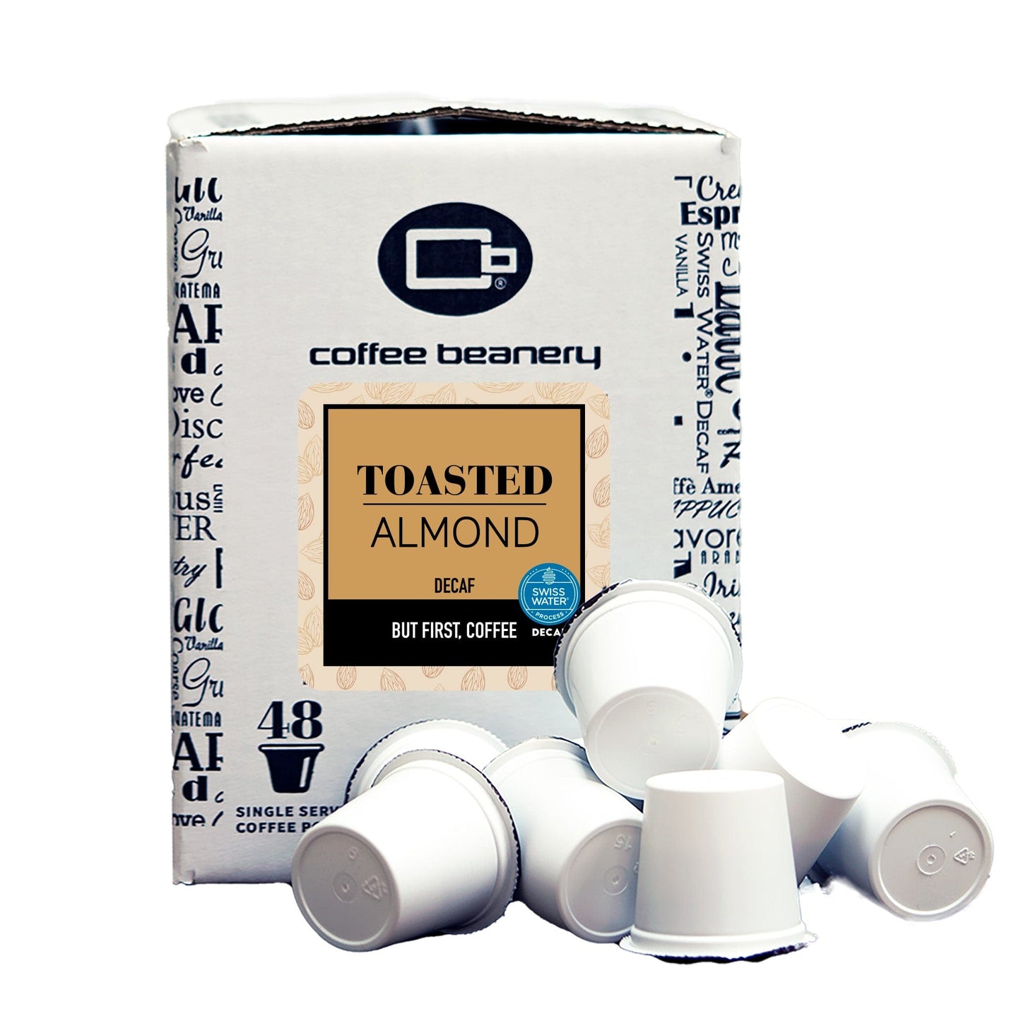 Free Standard Shipping* Flavored Decaf Coffee 48ct Bulk Pods / Automatic Drip Toasted Almond Flavored Swiss Water Process Decaf Coffee