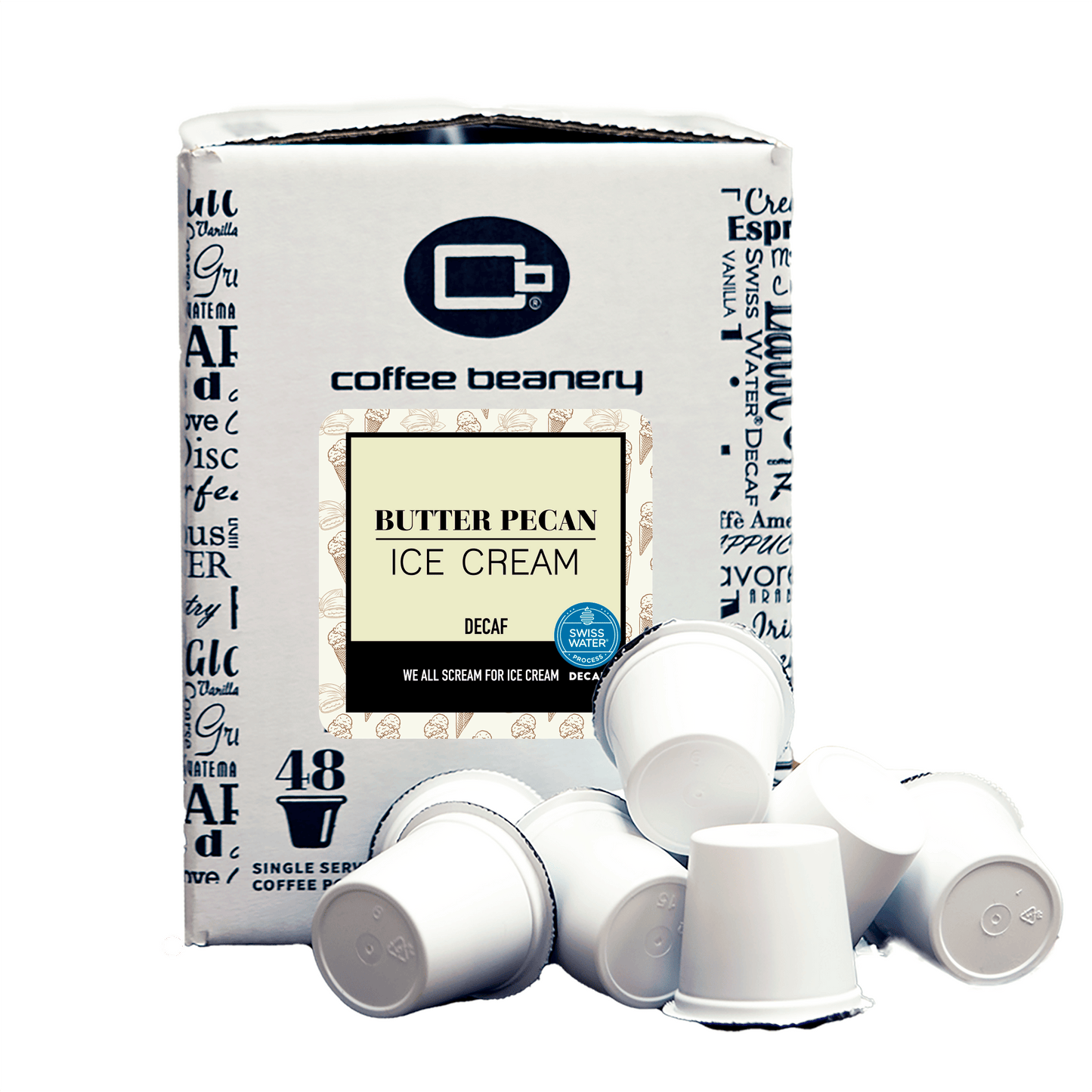 Free Standard Shipping* Flavored Decaf Coffee Pods 48ct Bulk Pods Butter Pecan Ice Cream Flavored Decaf Coffee Pods