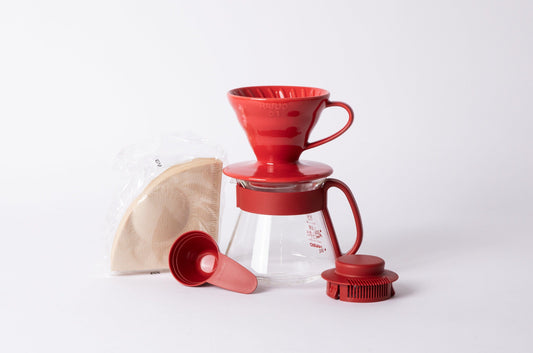 Hario USA Brew Set 01 V60 Ceramic Pour Over Coffee Set, 01 Red