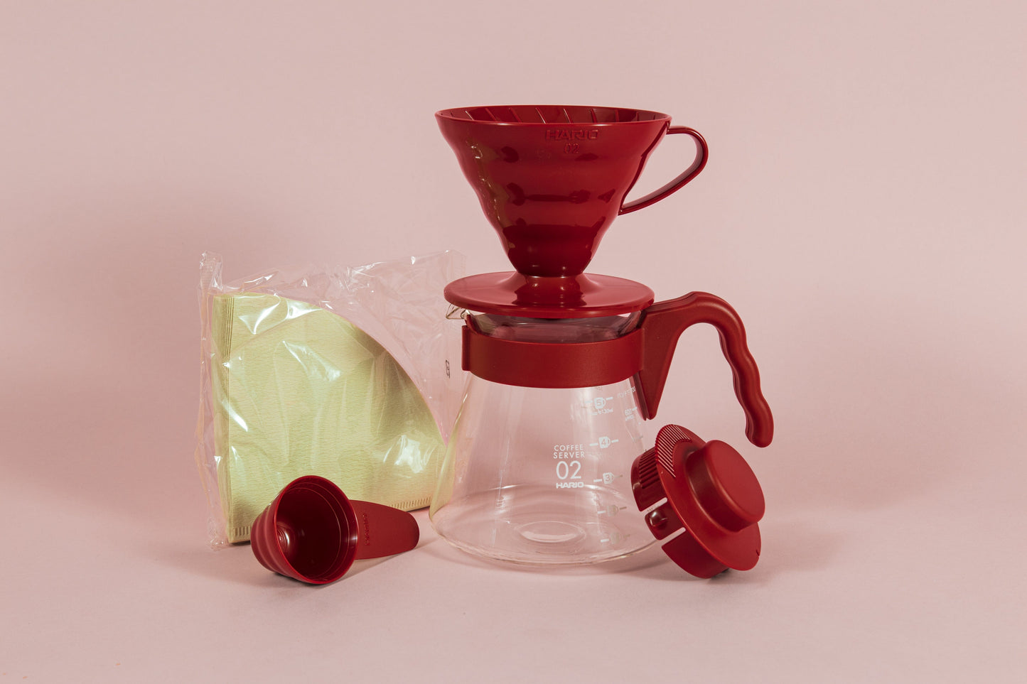 Hario USA Brew Set Red / 02 V60 Pour Over Coffee Starter Set