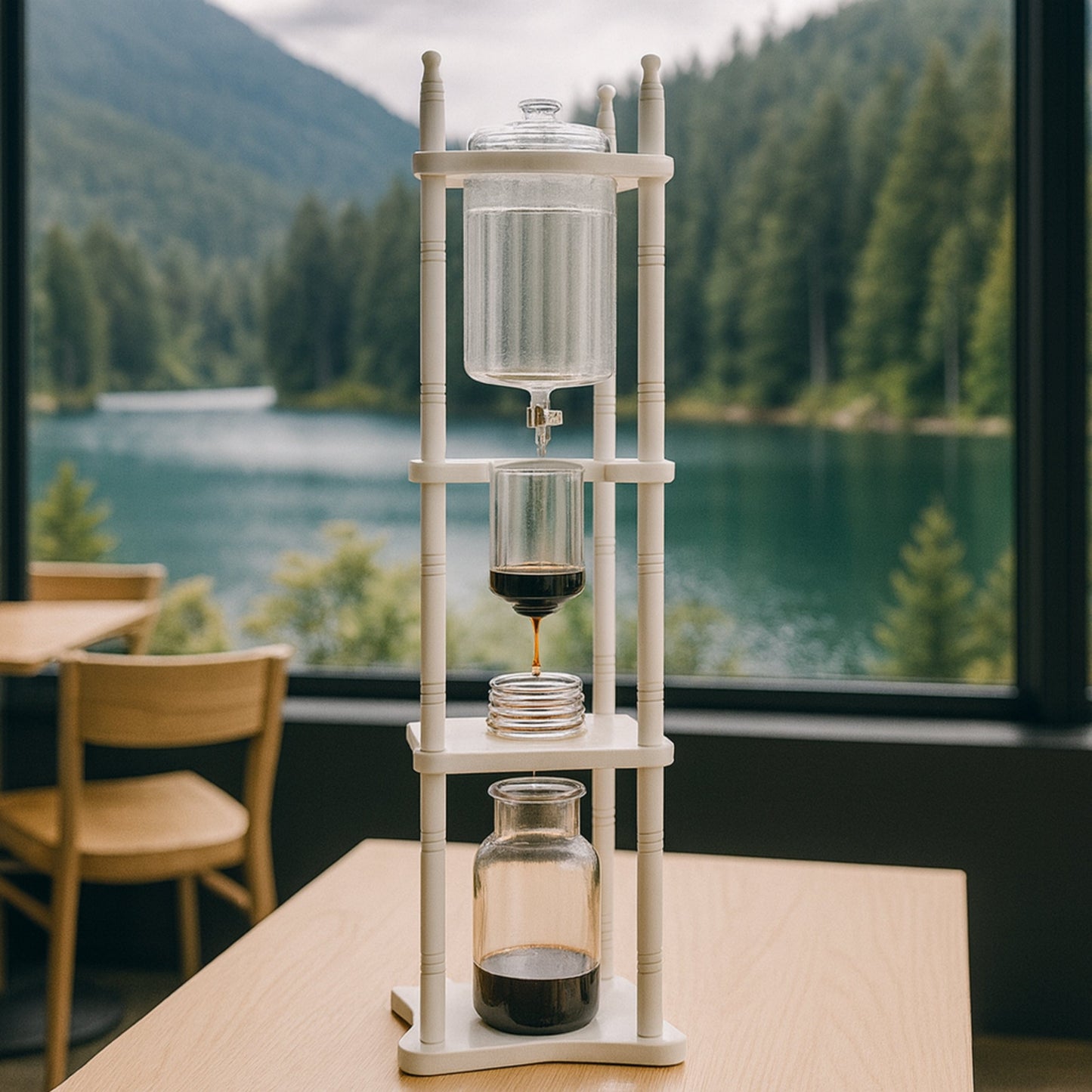 Nispira Coffee Maker Nispira Cold Brew Drip Tower Iced Coffee Maker Glass Wooden Stand 25 Cups