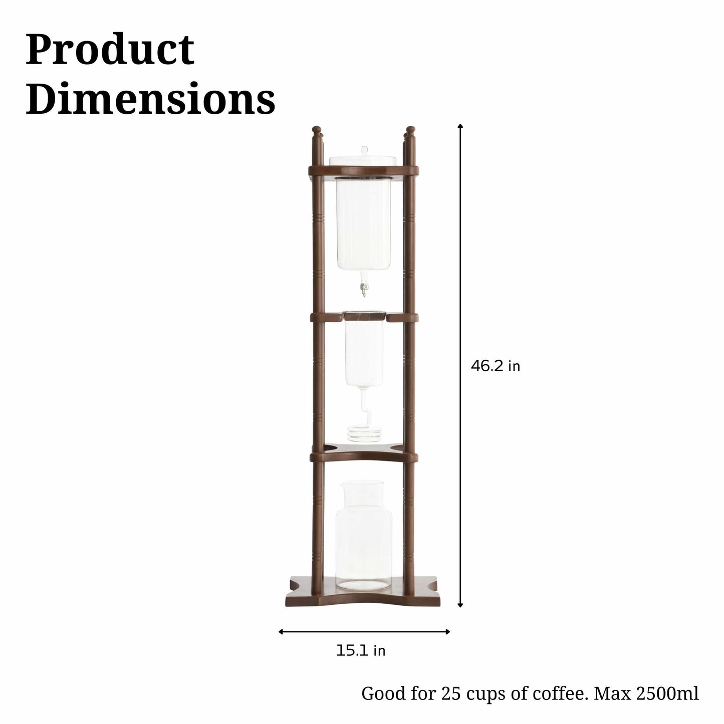Nispira Coffee Maker Nispira Cold Brew Drip Tower Iced Coffee Maker Glass Wooden Stand 25 Cups