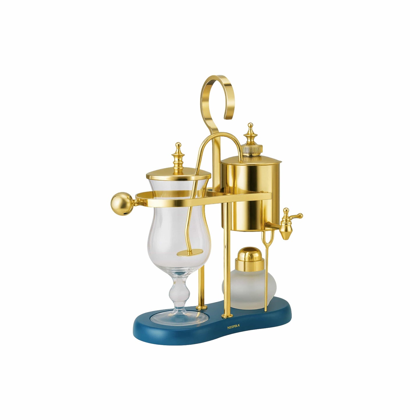 Nispira Coffee Maker Nispira Vintage Belgium Belgian Royal Balance Syphon Siphon Coffee Maker, Gold with Peacock Blue Base