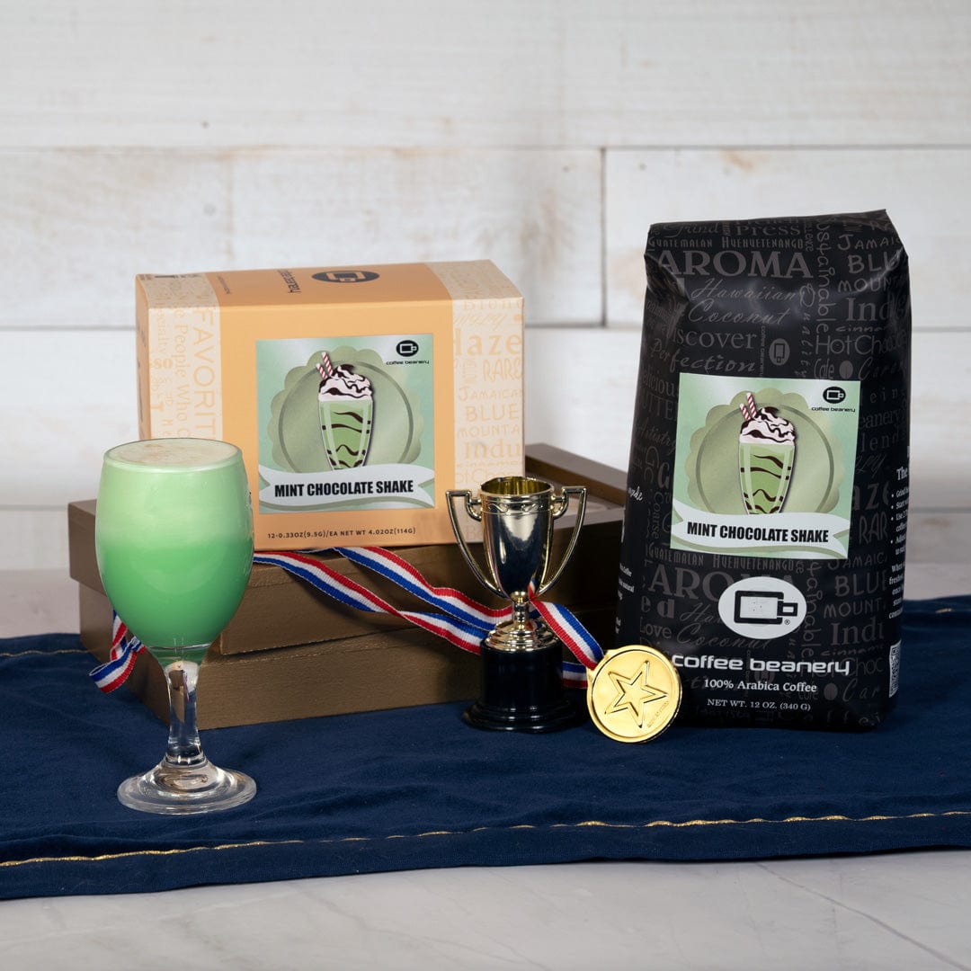 Mint Chocolate Shake Flavored Coffee Bag and Box of Coffee Pods