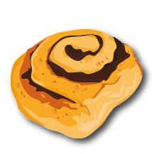 Illustration of a cinnamon roll with chocolate icing on a white background