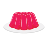 Pink jelly mold on a white plate with a white background