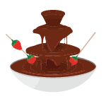 Chocolate fountain with strawberries on a white background