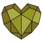 Kataifi Crunch Geometric heart shape with a greenish-brown color on a white background