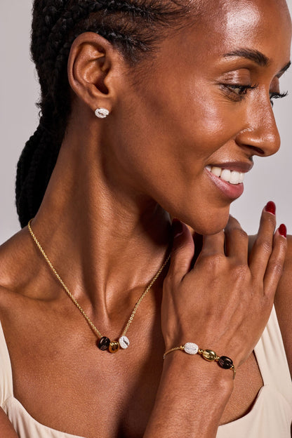 ALEX AND ANI Necklaces Tri-Tone Coffee Bean 'Happiness, Wealth, Health' Engraved Pendant Necklace