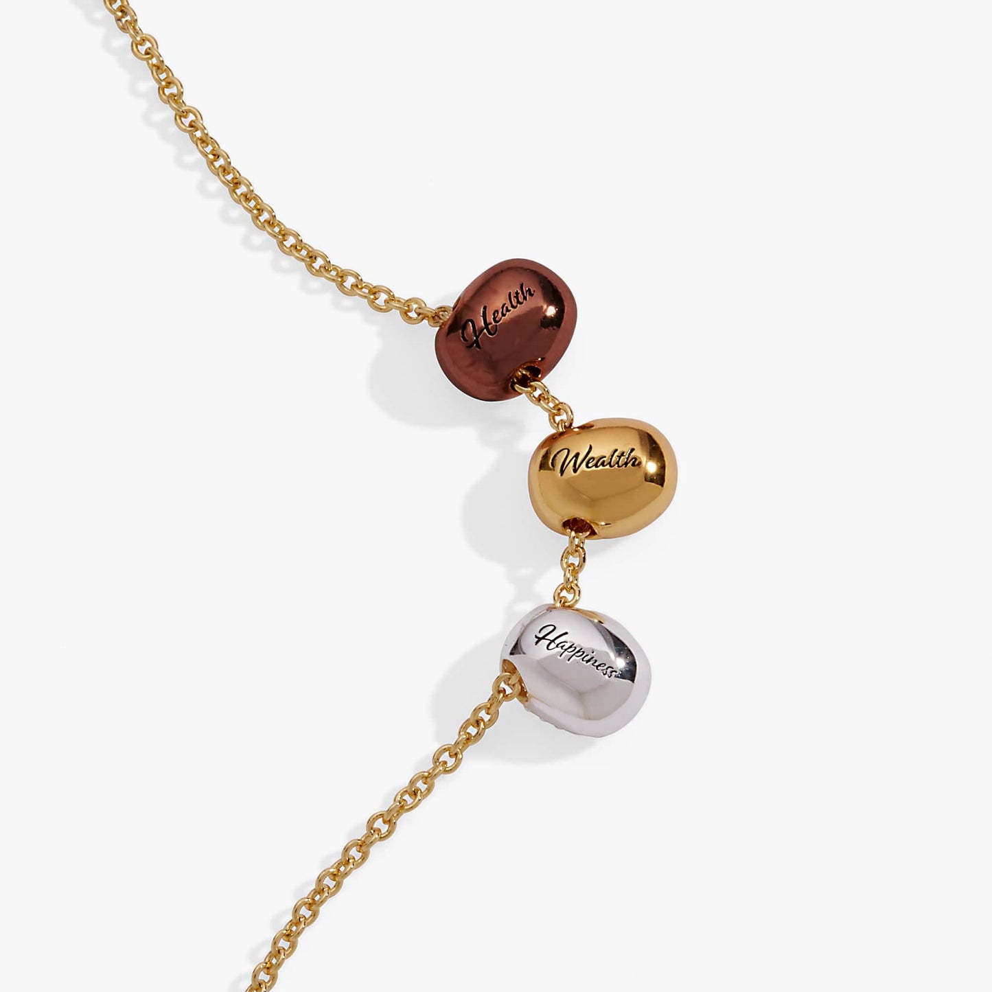 ALEX AND ANI Necklaces Tri-Tone Coffee Bean 'Happiness, Wealth, Health' Engraved Pendant Necklace