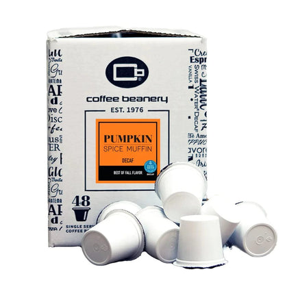 Coffee Beanery Coffee Pods 48ct Pumpkin Spice Muffin Swiss Water Process Decaf Coffee Pods