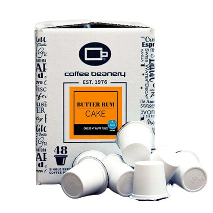 Coffee Beanery Coffee Pods Decaf / 48ct Bulk Butter Rum Cake Flavored Coffee Pods