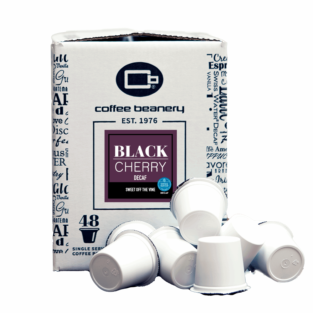 Coffee Beanery Decaf Coffee Pods 48ct Bulk Pods Black Cherry Flavored Decaf Coffee Pods