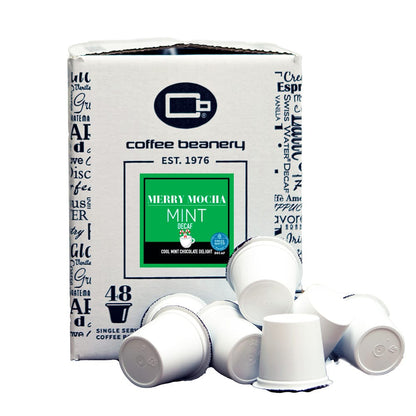 Coffee Beanery Decaf Coffee Pods 48ct Bulk Pods Merry Mocha Mint Flavored Decaf Coffee Pods