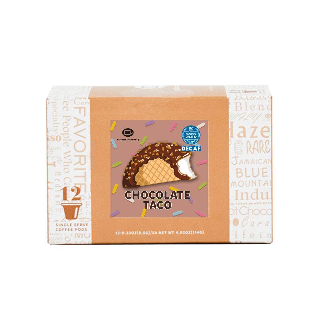 Coffee Beanery Exclusive 12ct Pods / Decaf / Automatic Drip Chocolate Taco Flavored Coffee | July 2023