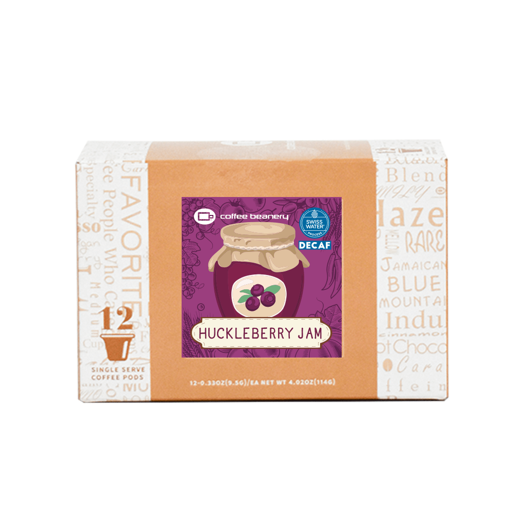 Coffee Beanery Exclusive 12ct Pods / Decaf / Automatic Drip Huckleberry Jam Flavored Coffee | August 2023
