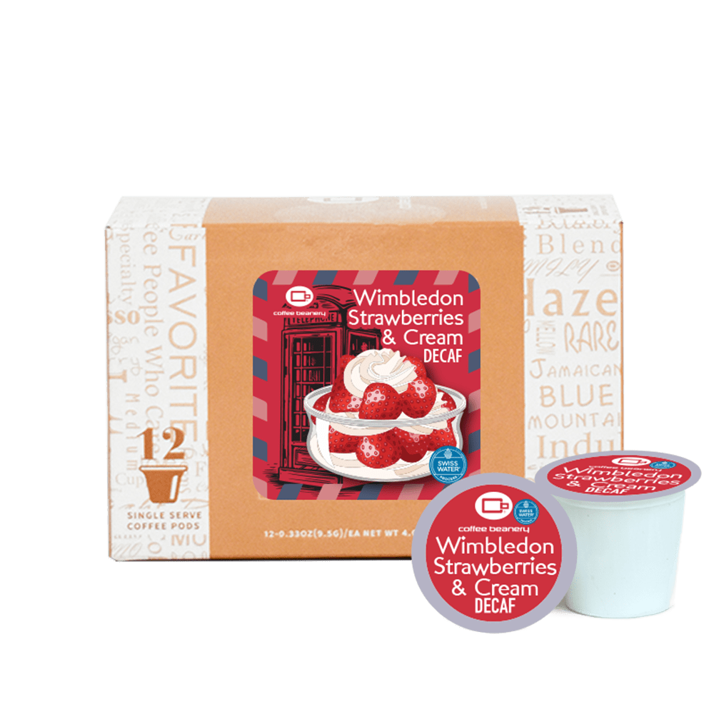 Coffee Beanery Exclusive 12ct Pods / Decaf / Automatic Drip Wimbledon Strawberries and Cream Flavored Coffee | July 2025