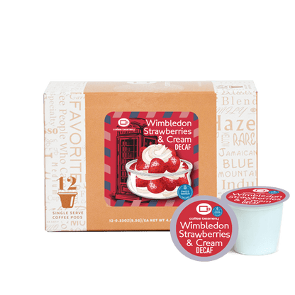 Coffee Beanery Exclusive 12ct Pods / Decaf / Automatic Drip Wimbledon Strawberries and Cream Flavored Coffee | July 2025
