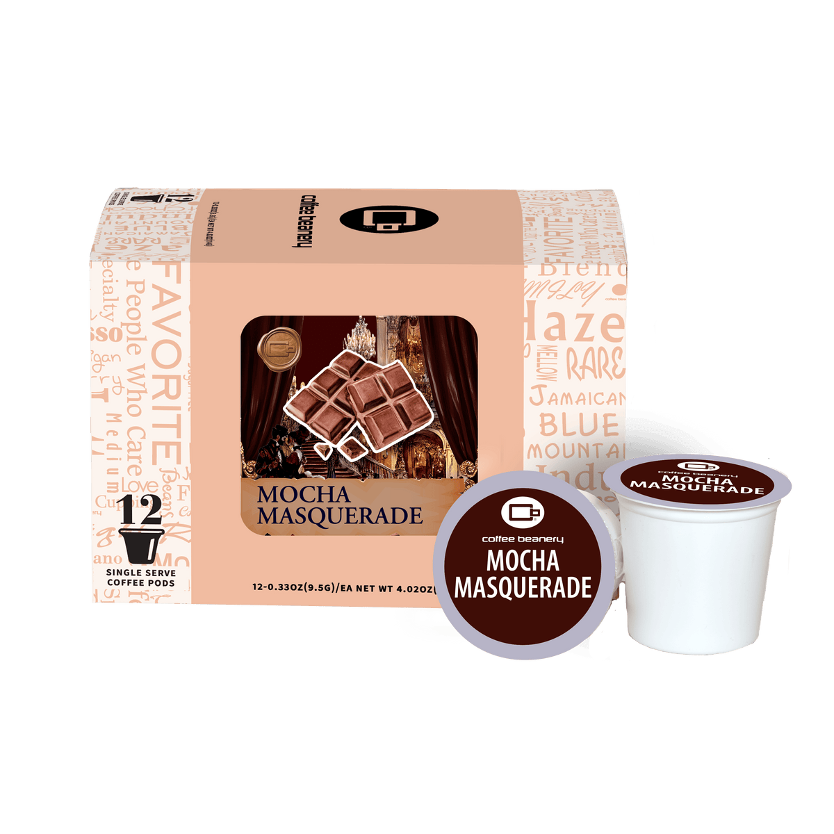 12-count box of Mocha Masquerade Flavored Coffee (October 2026) single-serve pods, regular