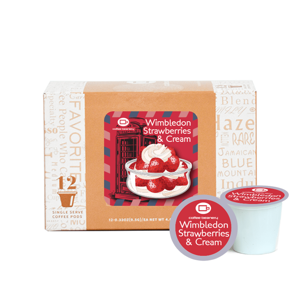 Coffee Beanery Exclusive 12ct Pods / Regular / Automatic Drip Wimbledon Strawberries and Cream Flavored Coffee | July 2025
