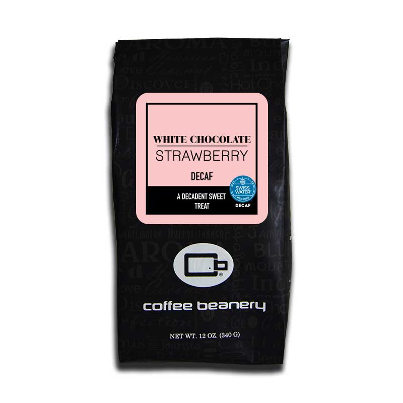 Coffee Beanery Exclusive 12oz / Automatic Drip White Chocolate Strawberry Flavored SWP Decaf Coffee