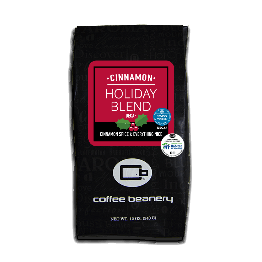 Coffee Beanery Flavored Coffee 12oz / Whole Bean Cinnamon Holiday Blend Flavored Swiss Water Process Decaf  Coffee