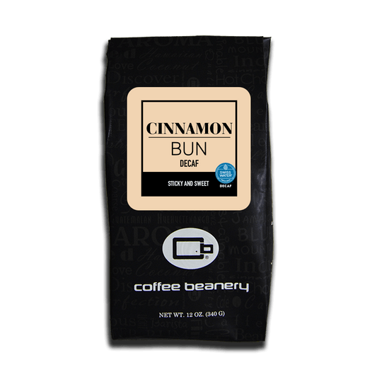 Coffee Beanery Flavored Coffee Automatic Drip Cinnamon Bun Flavored Swiss Water Process Decaf Coffee