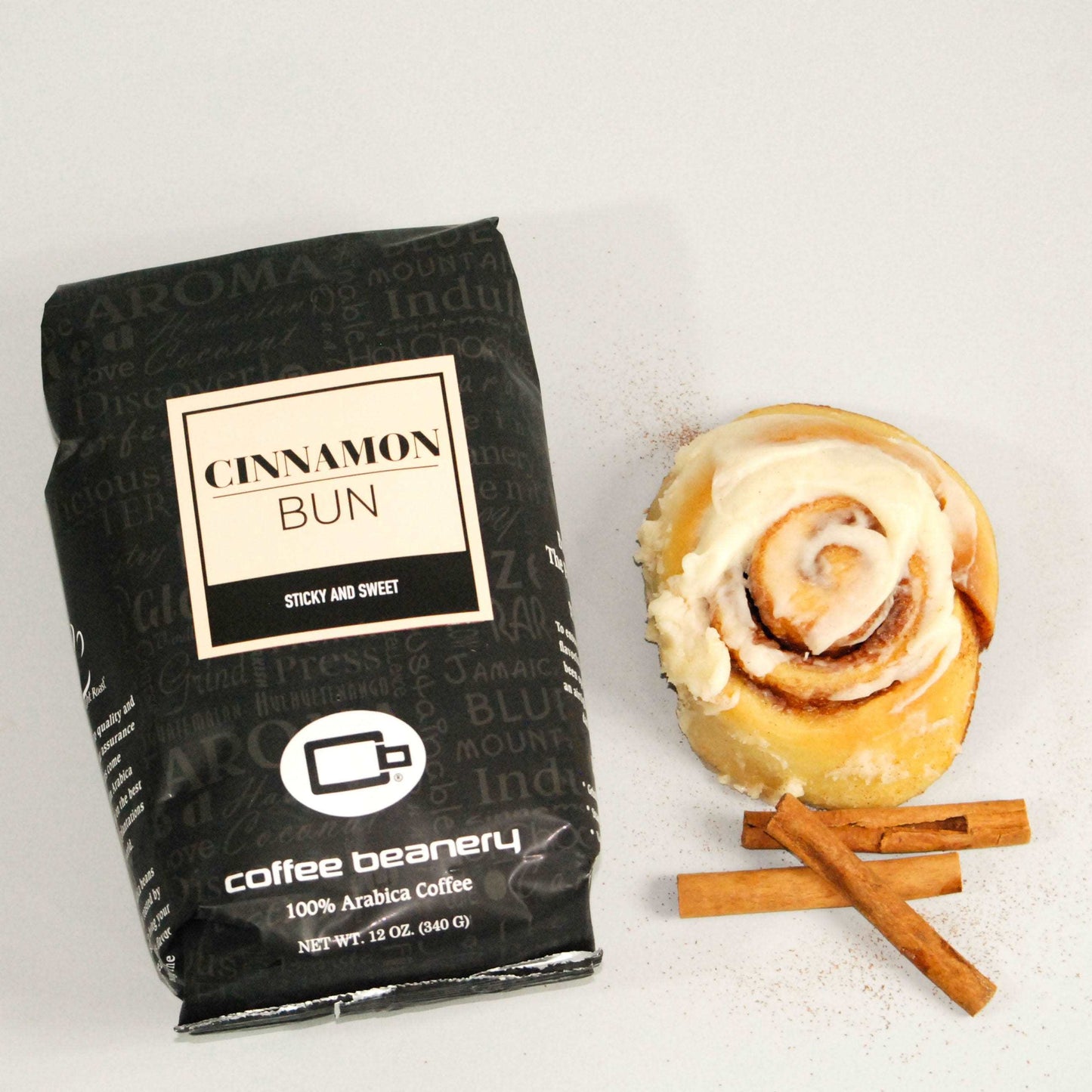 Coffee Beanery Flavored Coffee Cinnamon Bun Flavored Swiss Water Process Decaf Coffee