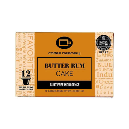 Coffee Beanery Flavored Coffee Decaf / 12ct Pods / Automatic Drip Butter Rum Cake Flavored Coffee