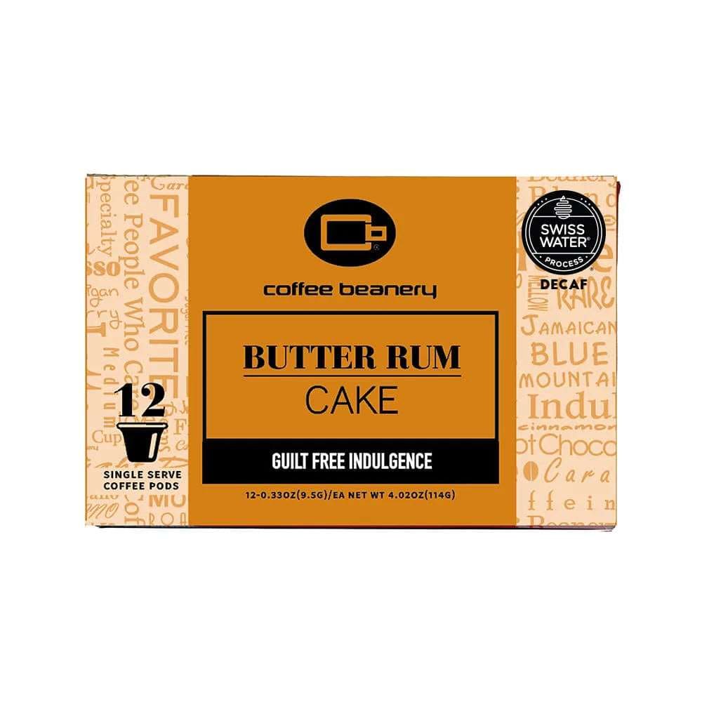 Coffee Beanery Flavored Coffee Decaf / 12ct Pods / Automatic Drip Butter Rum Cake Flavored Coffee