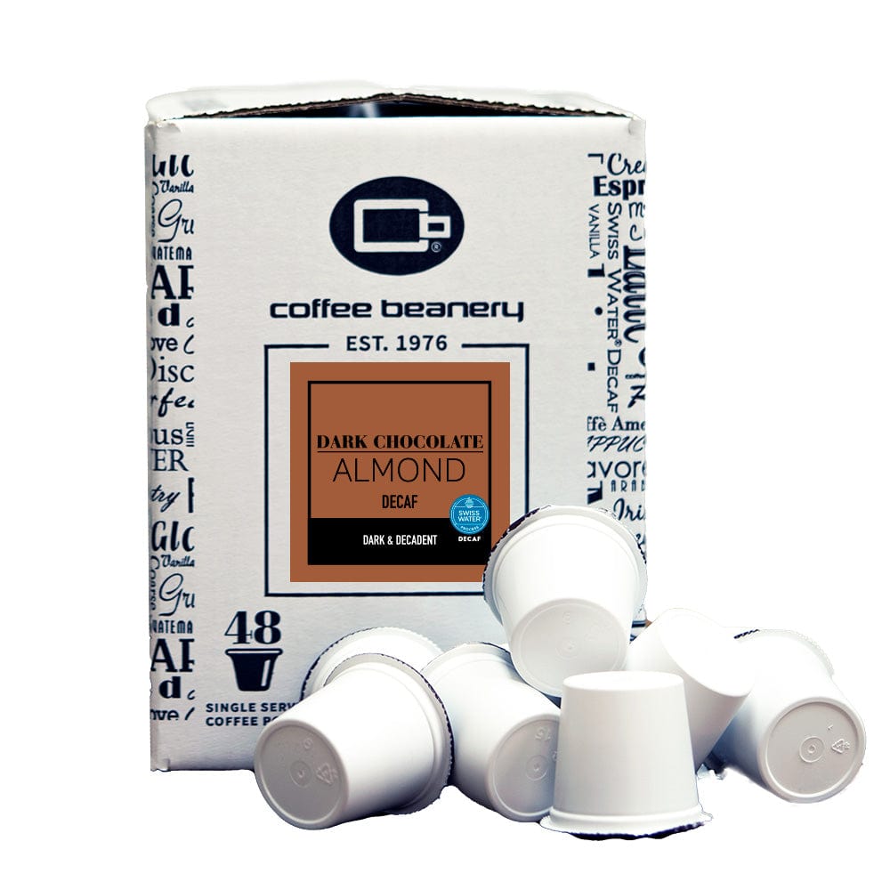 Coffee Beanery Flavored Coffee Decaf / 48ct Bulk Pods / Automatic Drip Dark Chocolate Almond Flavored Coffee