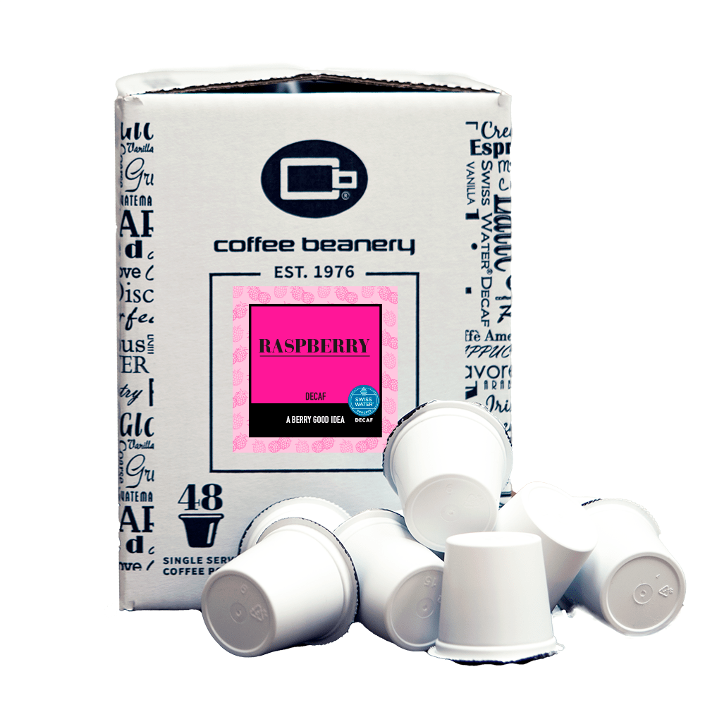 Coffee Beanery Flavored Coffee Decaf / 48ct Bulk Pods / Automatic Drip Raspberry Flavored Coffee