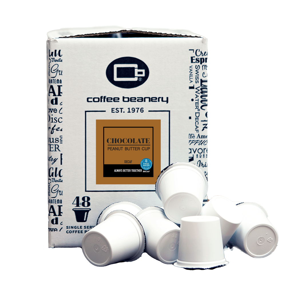 Coffee Beanery Flavored Coffee Decaf / 48ct Bulk Pods Chocolate Peanut Butter Cup Flavored Coffee Pods