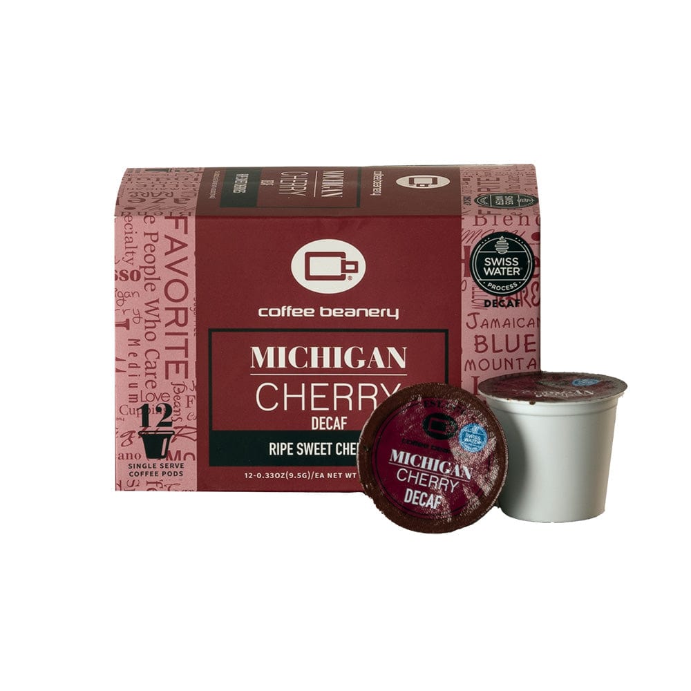 Coffee Beanery Flavored Decaf Coffee 12ct Pods / Automatic Drip Michigan Cherry Flavored Swiss Water Process Decaf Coffee