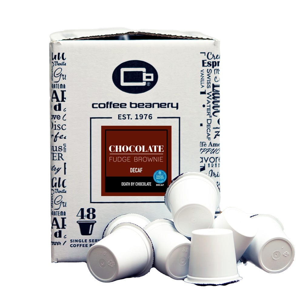 Coffee Beanery Flavored Decaf Coffee 48ct Bulk Pods / Automatic Drip Chocolate Fudge Brownie Flavored SWP Decaf Coffee
