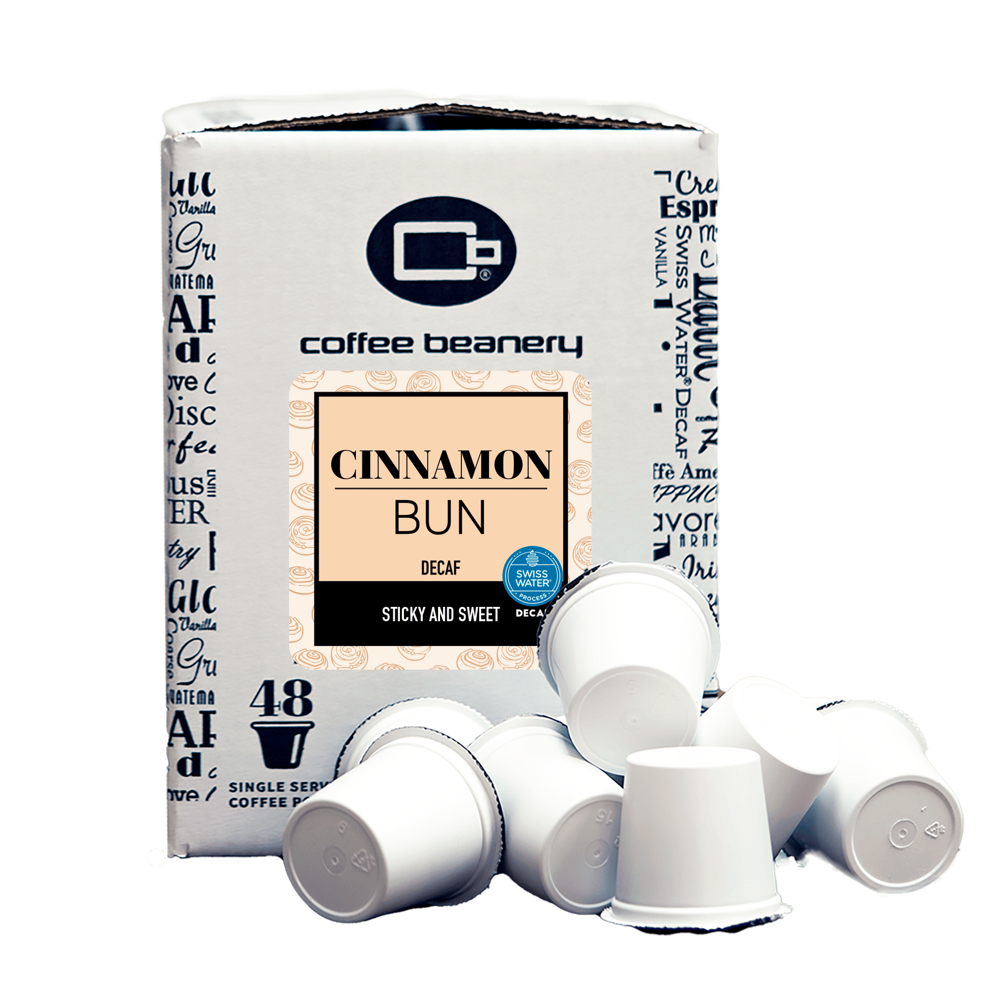 Free Standard Shipping* Flavored Coffee Decaf / 48ct Bulk Pods / Automatic Drip Cinnamon Bun Flavored Coffee