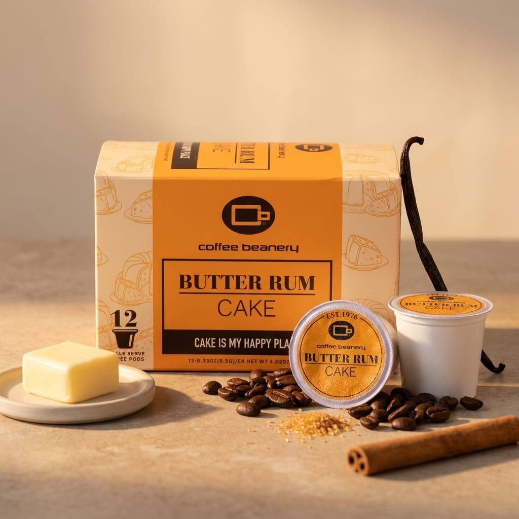 Free Standard Shipping* Flavored Coffee Pods Butter Rum Cake Flavored Coffee Pods