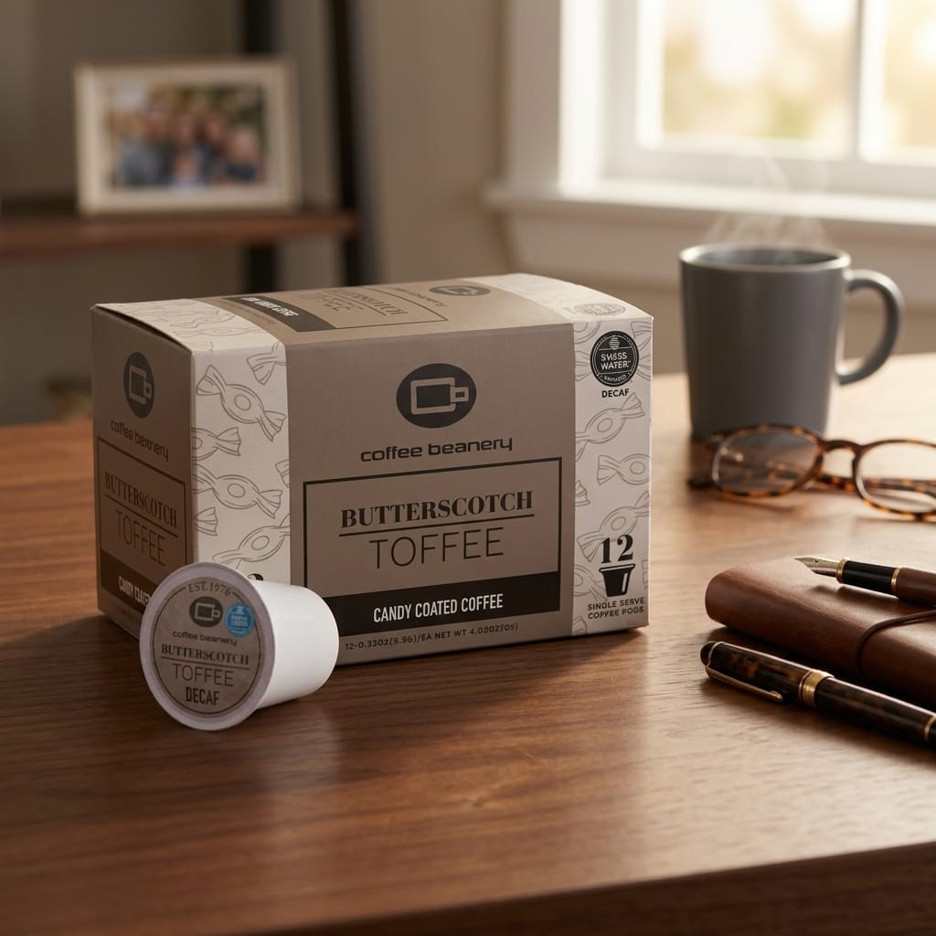 Free Standard Shipping* Flavored Coffee Pods Butterscotch Toffee Flavored Coffee Pods