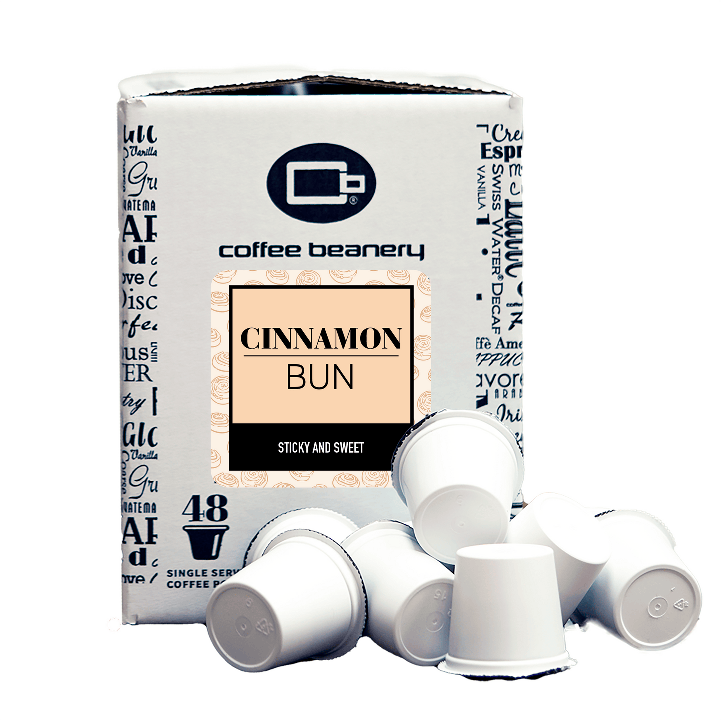Free Standard Shipping* Flavored Coffee Pods Regular / 48ct Bulk Pods Cinnamon Bun Flavored Coffee Pods | Bulk